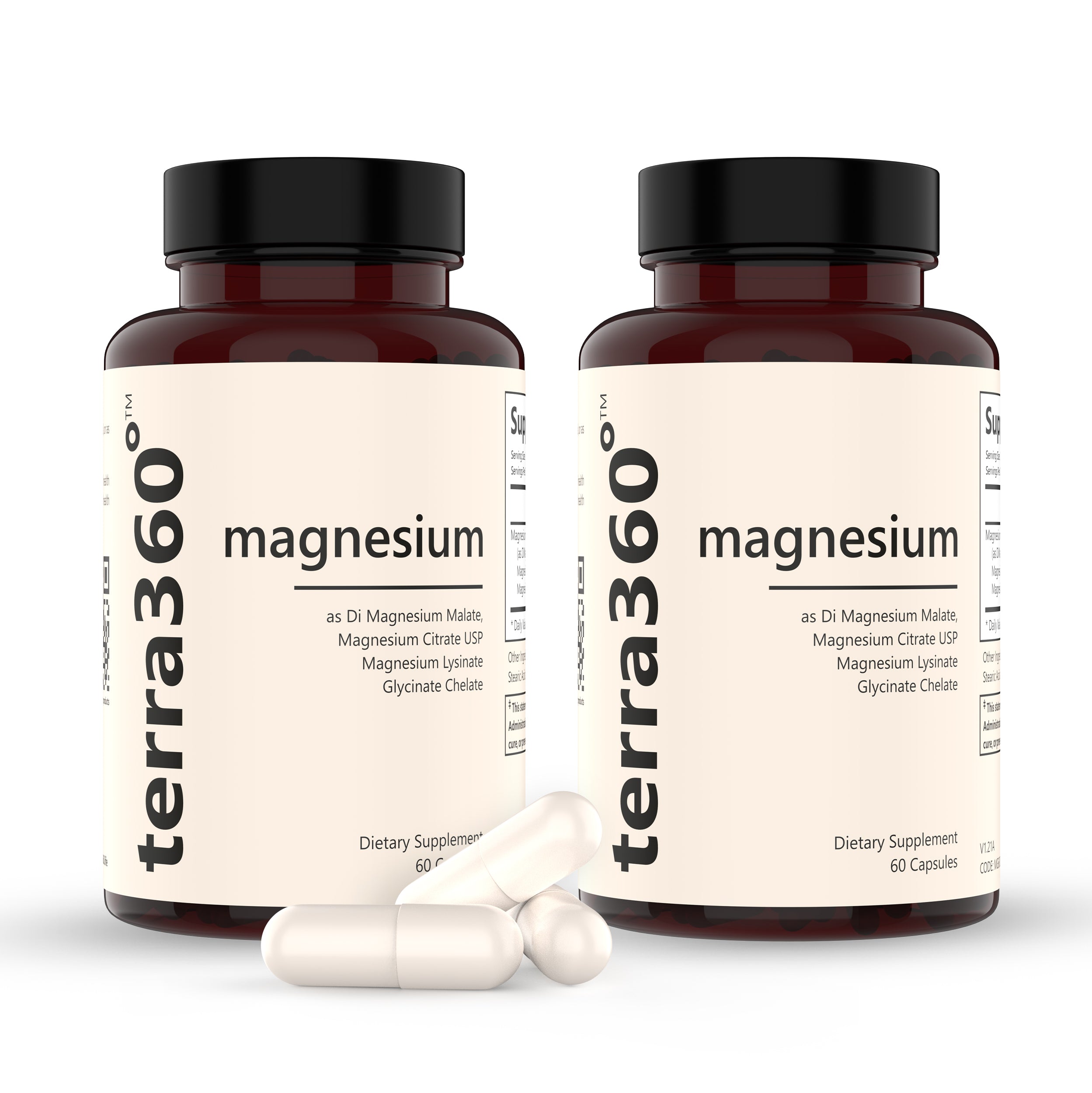 Terra360° Magnesium Capsules - ( Pack of 2 ) Heart, Muscle & Nerve Support (60 Capsules)
