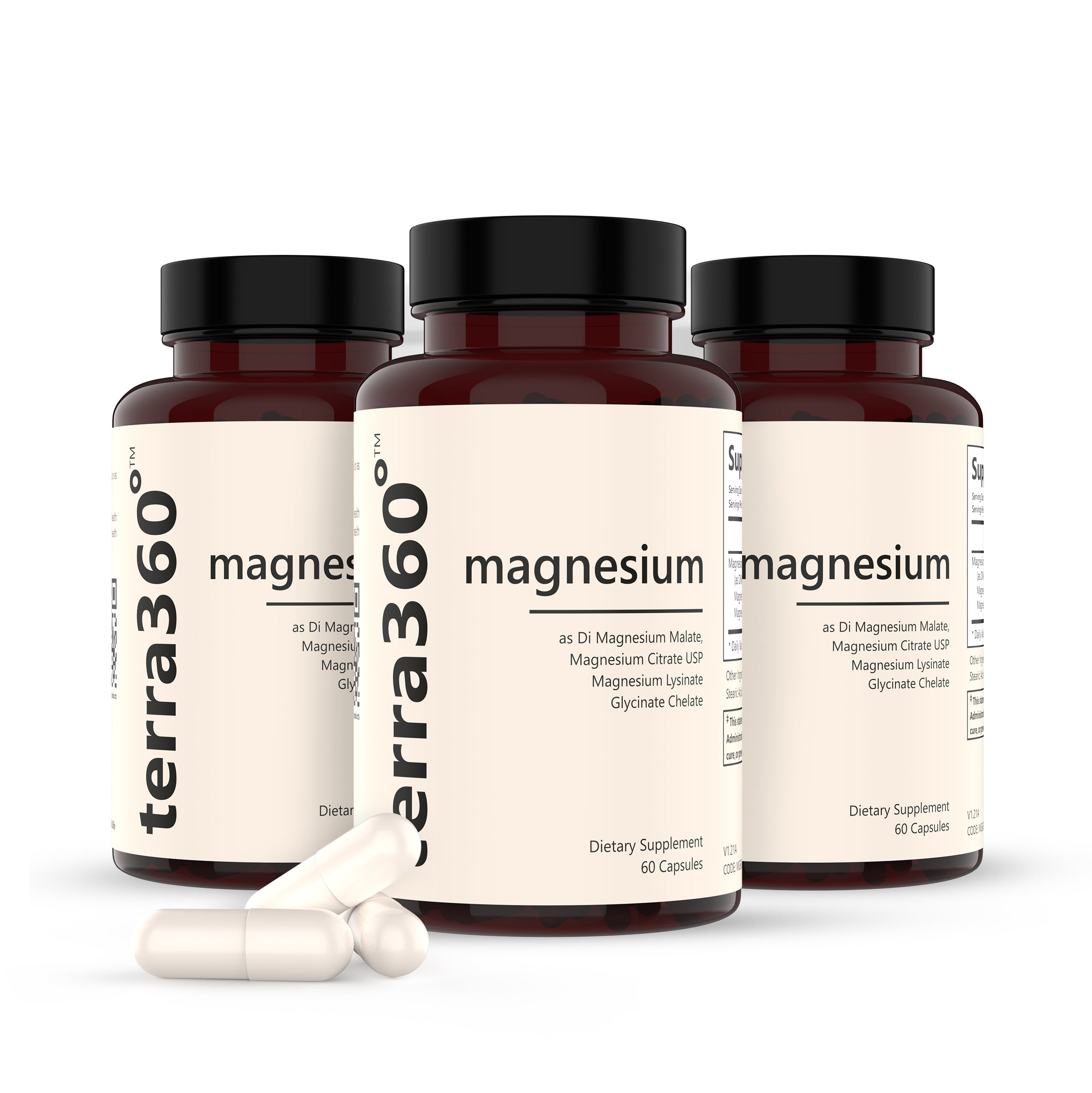 Terra360° Magnesium Capsules - ( Pack of 3 ) Heart, Muscle & Nerve Support (60 Capsules)