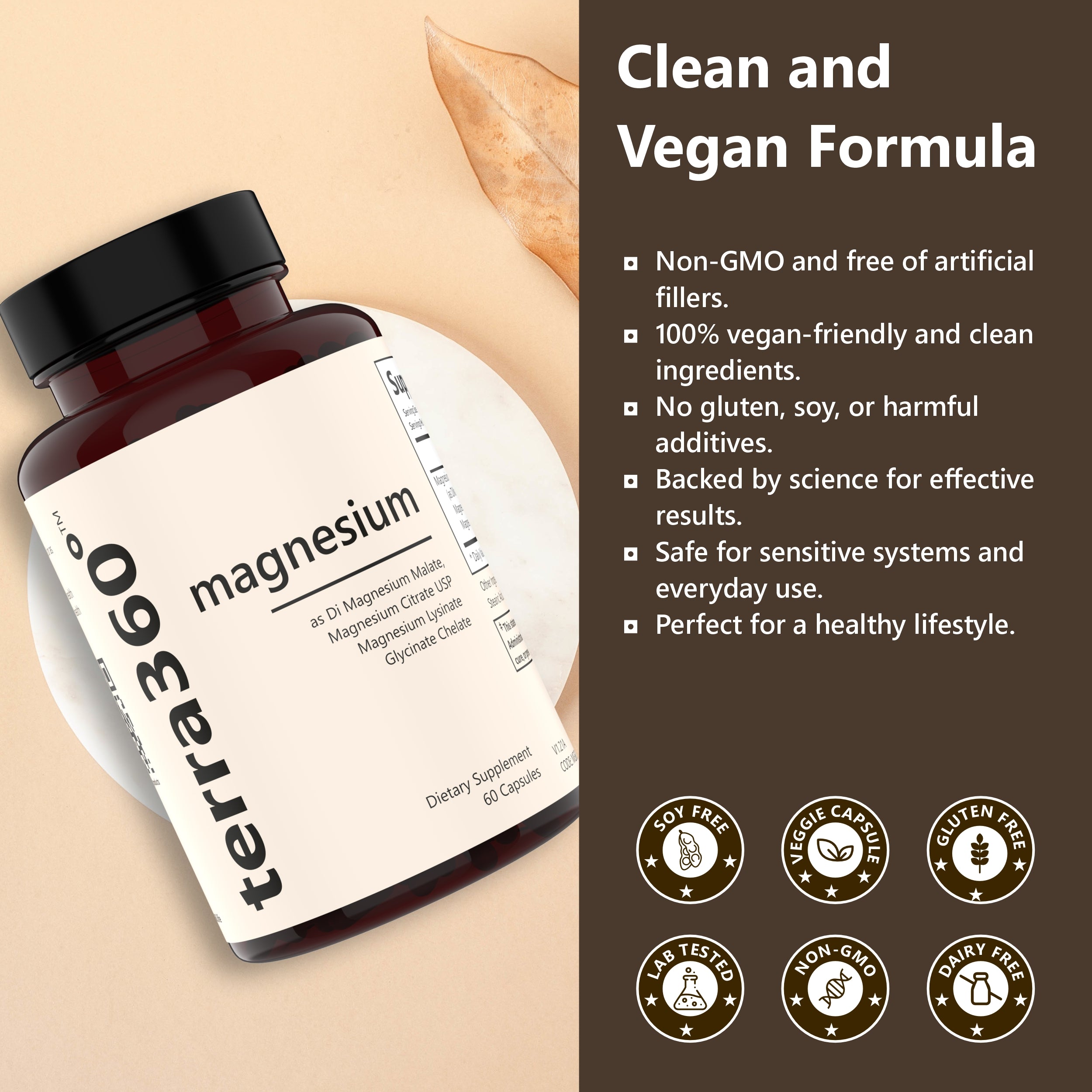 Terra360° Magnesium Capsules - ( Pack of 2 ) Heart, Muscle & Nerve Support (60 Capsules)