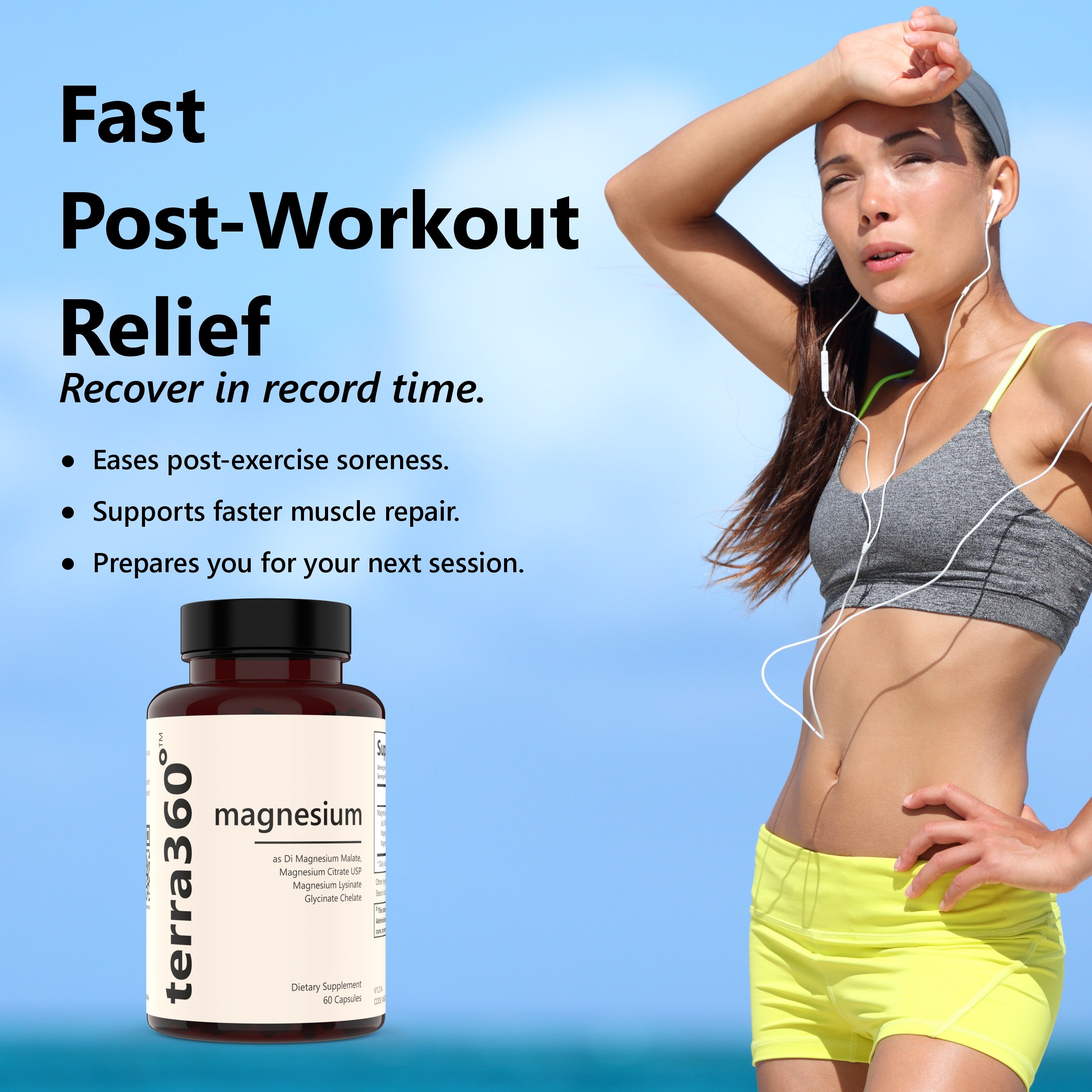 Terra360° Magnesium Capsules - ( Pack of 2 ) Heart, Muscle & Nerve Support (60 Capsules)